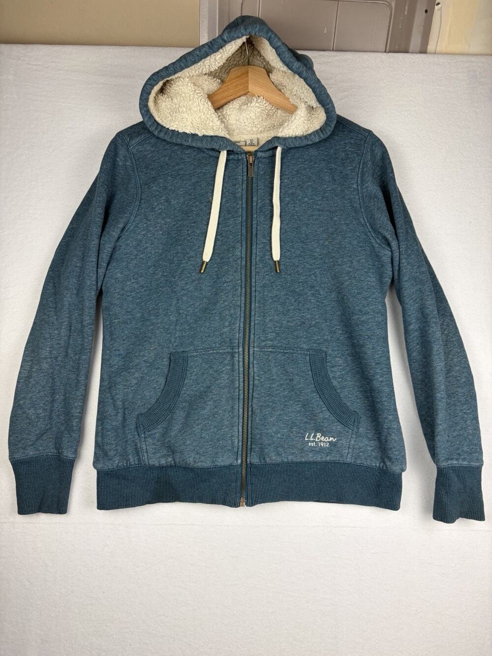 L.L.Bean 1912 Sherpa Lined Hoodie Women’s XS Teal Blue Full Zip